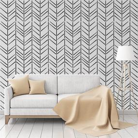 img 2 attached to 🎨 Set of 8 Herringbone Geometric Wall Stencils - 12 x 12 Inch | Modern Decorative Stencils for Walls, Painting, and DIY | Reusable Film | Simple Style Wall Stencil Pattern