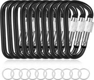 10 pack of 2.2-inch black d shape aluminum carabiner clips with 10 nickel plated key rings логотип