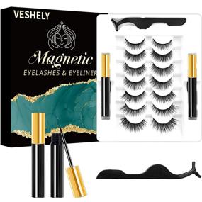 img 4 attached to 👁️ VESHELY Magnetic Eyelashes and Eyeliner Kit - 7 Pairs of Natural Reusable Magnetic Lashes Set, 3D Short and Long Magnetic False Fake Lashes - Easy Application, No Glue Required