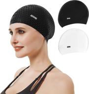 🏊 aegend swim cap 2 pack for women and men - silicone swimming caps for long hair with non-slip texture and superior elasticity - effortless to wear and remove logo