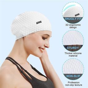 img 3 attached to 🏊 Aegend Swim Cap 2 Pack for Women and Men - Silicone Swimming Caps for Long Hair with Non-Slip Texture and Superior Elasticity - Effortless to Wear and Remove