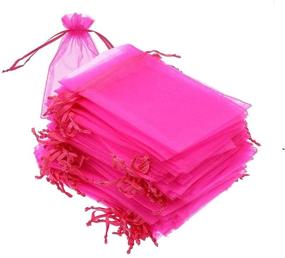 img 4 attached to Свадебное Рождество: 100 штук горяче-розовых органзовых мешочков на завязках, размером 5x7 дюймов, сумки для ювелирных изделий - сумки для подарков