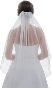 img 3 attached to 🏻 Exquisite SAMKY 2T 2 Tier Silver Bugle Beaded Bridal Wedding Veil - Timeless Elegance Enriched