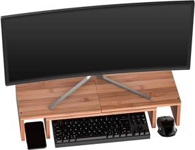 img 2 attached to Well Weng Dual Monitor Riser: Adjustable Length & Angle Stand with 3-Shelf Storage Organizer in Bamboo