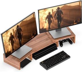 img 3 attached to Well Weng Dual Monitor Riser: Adjustable Length & Angle Stand with 3-Shelf Storage Organizer in Bamboo