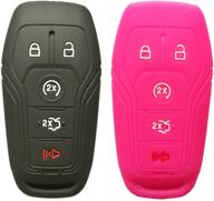 alegender qty(2) silicone smart key fob cover case jacket protector holder for ford fusion f-150 mustang edge lincoln mkz mkc 5 buttons smart keyless remote logo