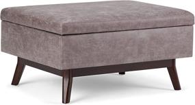 img 4 attached to SimpliHome Owen 34-inch Rectangular Coffee Table with Lift Top Storage Ottoman, Cocktail Footrest Stool in Upholstered Distressed Grey Taupe Faux Air Leather, Mid-Century Modern Style for Living Room