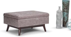 img 3 attached to SimpliHome Owen 34-inch Rectangular Coffee Table with Lift Top Storage Ottoman, Cocktail Footrest Stool in Upholstered Distressed Grey Taupe Faux Air Leather, Mid-Century Modern Style for Living Room