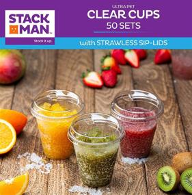 img 2 attached to 🥤 Convenient Stack Man 12 oz Clear Cups with Sip-Lids, [50 Sets] for Easy Drinking - PET Crystal Clear Disposable 12oz Plastic Cups with Lids