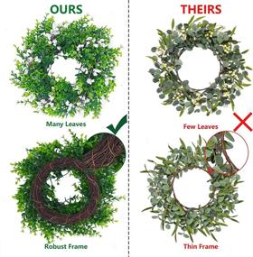 img 2 attached to 🌿 15-Inch Artificial Boxwood Wreath with Green Leaves, Small White Berries, and Full Round Greenery - Ideal for Front Door Festivals, Celebrations, Parties, and Home Decorations