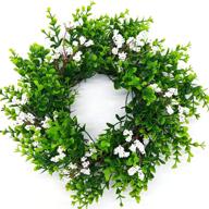 🌿 15-inch artificial boxwood wreath with green leaves, small white berries, and full round greenery - ideal for front door festivals, celebrations, parties, and home decorations логотип