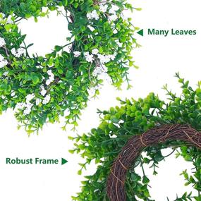 img 3 attached to 🌿 15-Inch Artificial Boxwood Wreath with Green Leaves, Small White Berries, and Full Round Greenery - Ideal for Front Door Festivals, Celebrations, Parties, and Home Decorations