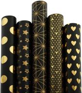 premium black and gold foil wrapping paper rolls - ideal for weddings, birthdays, valentines, christmas - pack of 5 rolls - each roll measures 30 inches x 10 feet logo