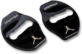 img 2 attached to 🚪 Enhance your Tesla Model Y's Door Latch with Premium Stainless Steel Striker Buckle Cap Protection Covers [4 Pcs - Black Piano Pattern + Logo]