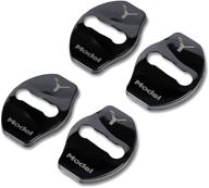 🚪 enhance your tesla model y's door latch with premium stainless steel striker buckle cap protection covers [4 pcs - black piano pattern + logo] logo