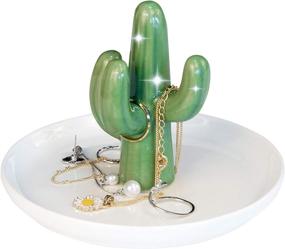 img 4 attached to 🌵 Ceramic Cactus Jewelry Ring Holder - Earrings/Bracelet/Trinket Tray/Dish Organizer Display for Home Office Decor - Ideal Christmas Birthday Gift for Mom/Dad/Friends - WD01XR