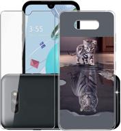 lg k31 rebel phone case - clear soft tpu shell with tempered glass screen protector - cat or tiger design logo