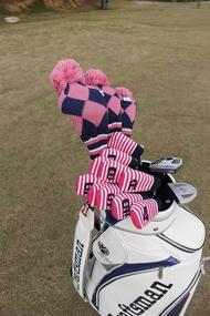 img 1 attached to Craftsman Golf Vintage Pom Pom Knit 3-Piece Headcover Set in Pink & White for Drivers 1-3-5 - Brand New