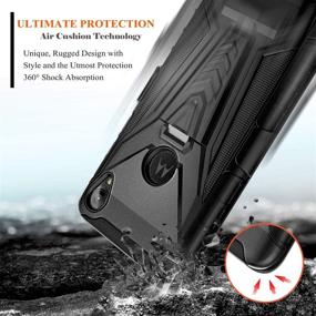 img 3 attached to 📱 E-Began Moto E6 Case with Tempered Glass Screen Protector (Full Coverage), Belt Clip Holster Kickstand Protective Hybrid Cover Heavy Duty Armor Defender Shockproof Rugged Case (Black) - Enhanced SEO