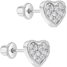 img 3 attached to 💎 Sparkling 925 Sterling Silver Pave Heart CZ Earrings with Secure Screw Backs - 7mm Baby to Pre-Teen Jewelry for Every Occasion