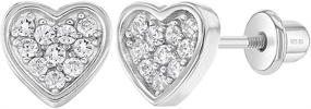 img 4 attached to 💎 Sparkling 925 Sterling Silver Pave Heart CZ Earrings with Secure Screw Backs - 7mm Baby to Pre-Teen Jewelry for Every Occasion