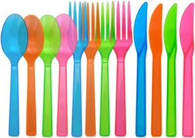 img 4 attached to 🍽️ Party Essentials Neon Brights Plastic Cutlery Combo Pack - 144 Pieces/48 Place Settings