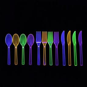 img 3 attached to 🍽️ Party Essentials Neon Brights Plastic Cutlery Combo Pack - 144 Pieces/48 Place Settings