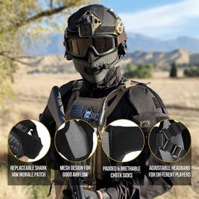 img 1 attached to 🦈 OneTigris X Storm Airsoft Mask: Foldable Mesh Mask with Removable Shark Jaw Morale Patch - Ultimate Protection and Style