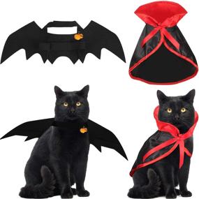 img 4 attached to 🎃 Halloween Cat Costume - Cat Cape Bat Costume with Pumpkin Bells for Pet Halloween Costume