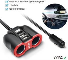 img 2 attached to 🚗 High-Speed QC3.0 Car Charger with Extension Cable - Multi Car Charger Cigarette Lighter - 3 USB Ports (QC3.0x1+Smart Socketx2) - Dual Socket Car Splitter - 90mm Cable for GPS/iPhone/Samsung Cell Phone