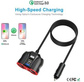 img 1 attached to 🚗 High-Speed QC3.0 Car Charger with Extension Cable - Multi Car Charger Cigarette Lighter - 3 USB Ports (QC3.0x1+Smart Socketx2) - Dual Socket Car Splitter - 90mm Cable for GPS/iPhone/Samsung Cell Phone