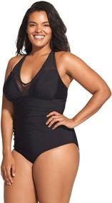 img 1 attached to 👙 Stylish Speedo Women's Mesh V-Neck Cross Back Plus Swimsuit: One Piece Perfection!