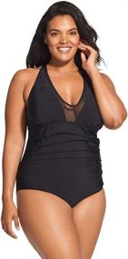 img 2 attached to 👙 Stylish Speedo Women's Mesh V-Neck Cross Back Plus Swimsuit: One Piece Perfection!