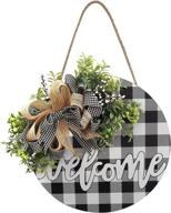 black wooden hanging welcome sign: buffalo 🖤 plaid front door decor for restaurant, home, outdoor логотип