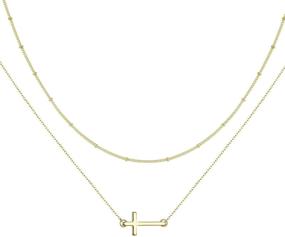 img 4 attached to 🌟 Exquisite KRENQUE Gold Layer Cross Pendant Necklaces: 14K Gold Plated Bar Y Adjustable Chain Necklaces for Women with an Elegant Touch