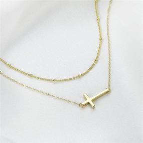 img 2 attached to 🌟 Exquisite KRENQUE Gold Layer Cross Pendant Necklaces: 14K Gold Plated Bar Y Adjustable Chain Necklaces for Women with an Elegant Touch