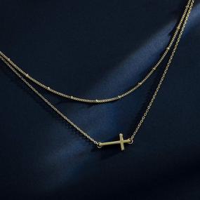 img 1 attached to 🌟 Exquisite KRENQUE Gold Layer Cross Pendant Necklaces: 14K Gold Plated Bar Y Adjustable Chain Necklaces for Women with an Elegant Touch