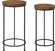 🌾 set of 2 kate and laurel espada rustic round end tables with farmhouse-inspired design, rustic wood and black metal frame for enhanced home accent логотип