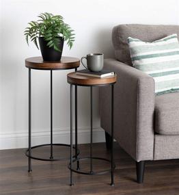 img 1 attached to 🌾 Set of 2 Kate and Laurel Espada Rustic Round End Tables with Farmhouse-Inspired Design, Rustic Wood and Black Metal Frame for Enhanced Home Accent