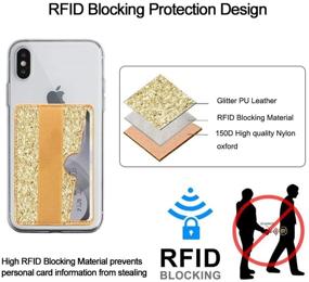 img 3 attached to 📲 Secure Phone Card Holder with RFID Blocking: CASZONE Sparkly Hand Strap Card Pockets - Glitter Gold