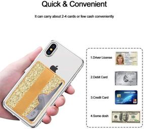 img 1 attached to 📲 Secure Phone Card Holder with RFID Blocking: CASZONE Sparkly Hand Strap Card Pockets - Glitter Gold