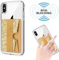 📲 secure phone card holder with rfid blocking: caszone sparkly hand strap card pockets - glitter gold logo