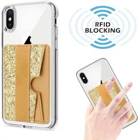 img 4 attached to 📲 Secure Phone Card Holder with RFID Blocking: CASZONE Sparkly Hand Strap Card Pockets - Glitter Gold