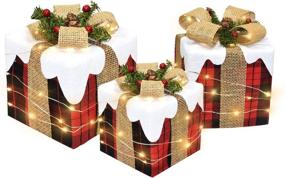 img 1 attached to 🎁 Vibrant Christmas Lighted Gift Boxes: 3 Pcs with 70 LED Warm Lights, Outdoor Xmas Ornaments, Indoor Holiday Decorations (Red)