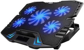 img 4 attached to KEROLFFU Laptop Cooling Pad- 5 Fans, 15.6-inch Gaming Laptop Cooler Stand with Adjustable Foldable Long Stand, Switchable Fans/Lights with Dimmable Speed- Ideal for MacBook Air Pro Dell XPS HP Alienware Notebook