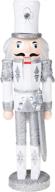 🎅 clever creations silver soldier 12 inch traditional wooden nutcracker: festive christmas decor for shelves and tables logo
