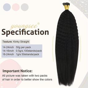 img 3 attached to 💇 YoungSee 18-inch Natural Black Kinky Straight I-Tip Cold Fusion Hair Extensions - 50 Strands, 1g/strand, Curly I-Tip Keratin Human Hair