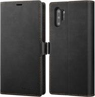 📱 premium leather wallet case for samsung galaxy note 10 plus 6.8” - folio flip case with kickstand, card holder slots, screen protector - shockproof protective cover (black) logo