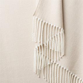 img 4 attached to 🔲 Herringbone Blanket - Turkish Boho Chic Chevron Throw with Fringe - Versatile Lightweight Bed, Sofa, Chair, Office, Outdoor Decor - 50 x 60 in. Cream