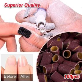 img 1 attached to MelodySusie 100 Pcs Professional Sanding Bands Nail Manicure Kit: 180 Grit File Sand Piece Set With Mandrel for Nail Drill Bits